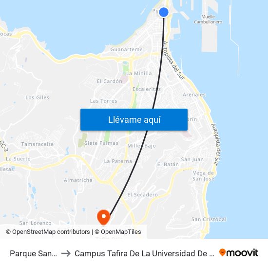 Parque Santa Catalina to Campus Tafira De La Universidad De Las Palmas De Gran Canaria map