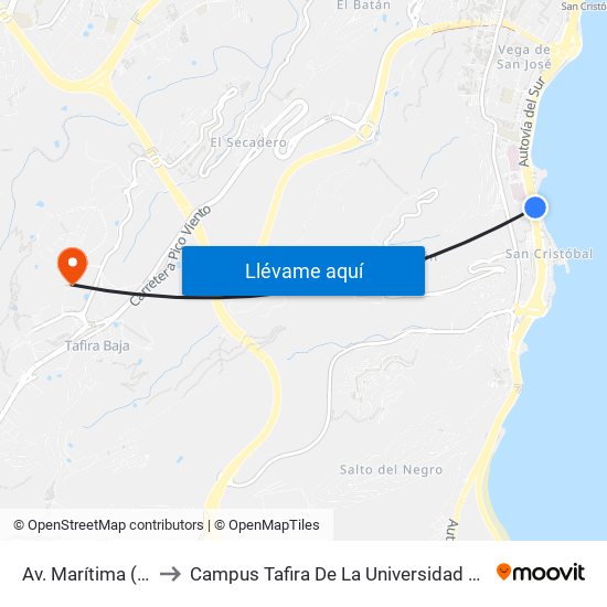 Av. Marítima (San Cristóbal) to Campus Tafira De La Universidad De Las Palmas De Gran Canaria map