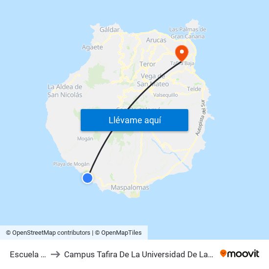 Escuela De Vela to Campus Tafira De La Universidad De Las Palmas De Gran Canaria map