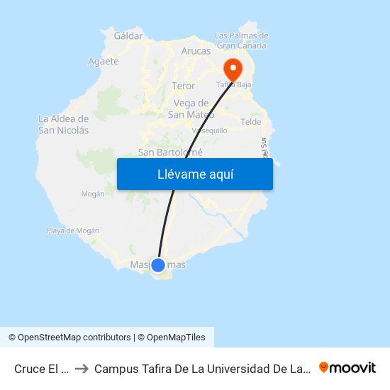 Cruce El Tablero to Campus Tafira De La Universidad De Las Palmas De Gran Canaria map