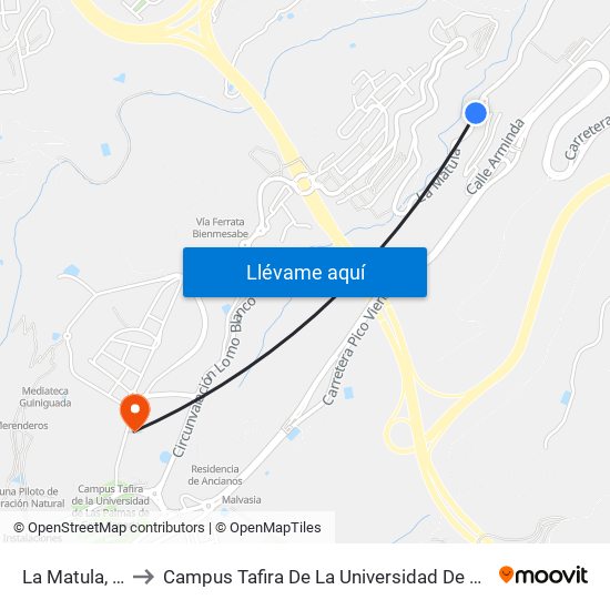 La Matula, Frente 95 to Campus Tafira De La Universidad De Las Palmas De Gran Canaria map