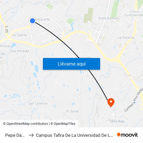 Pepe Dámaso, 32 to Campus Tafira De La Universidad De Las Palmas De Gran Canaria map