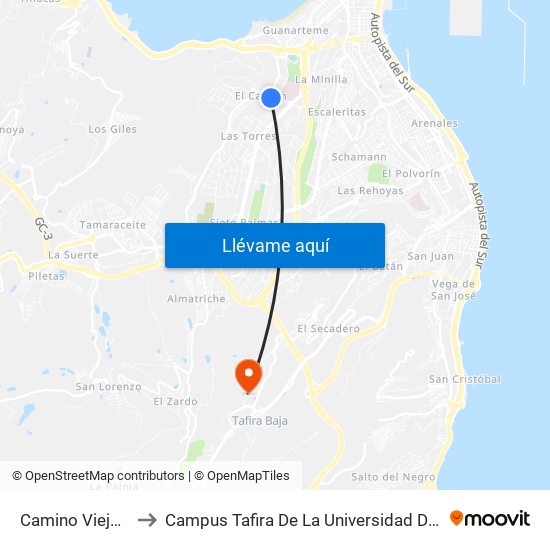 Camino Viejo El Cardón, 1 to Campus Tafira De La Universidad De Las Palmas De Gran Canaria map