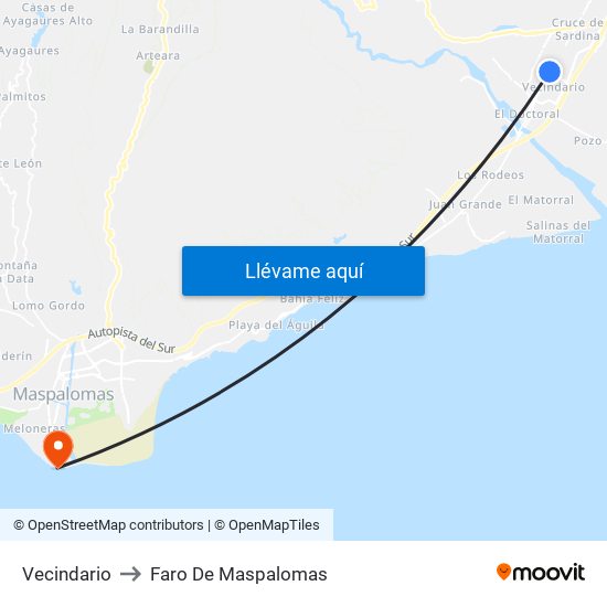 Vecindario to Faro De Maspalomas map