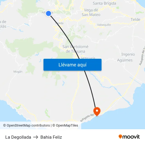 La Degollada to Bahia Feliz map