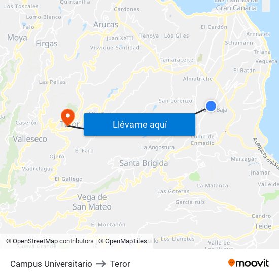 Campus Universitario to Teror map