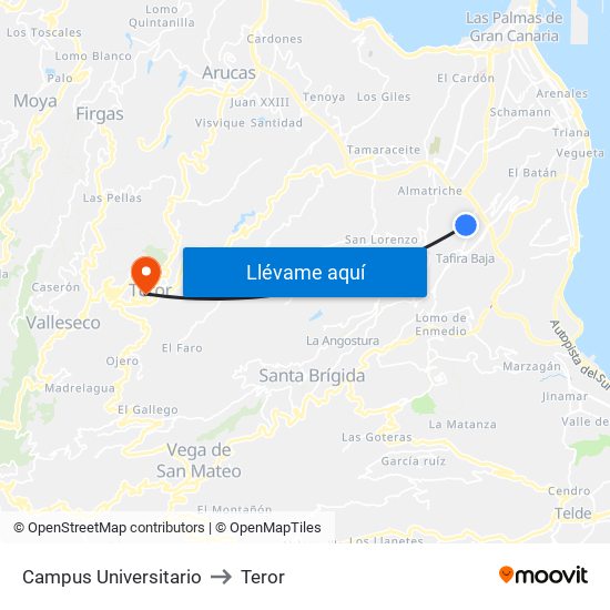 Campus Universitario to Teror map