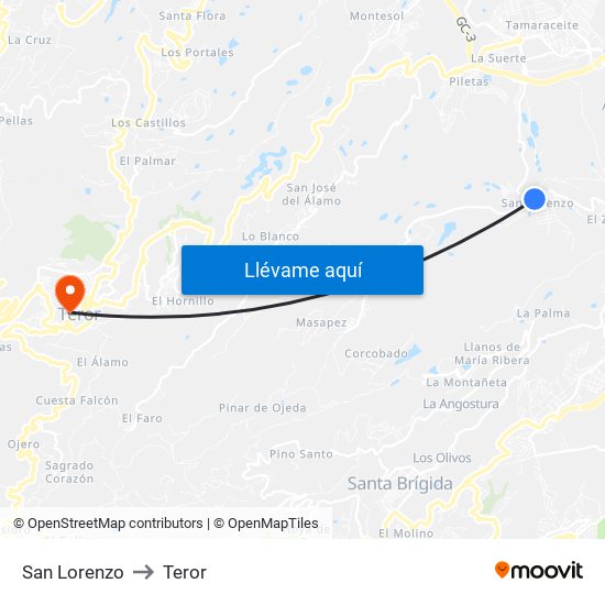 San Lorenzo to Teror map