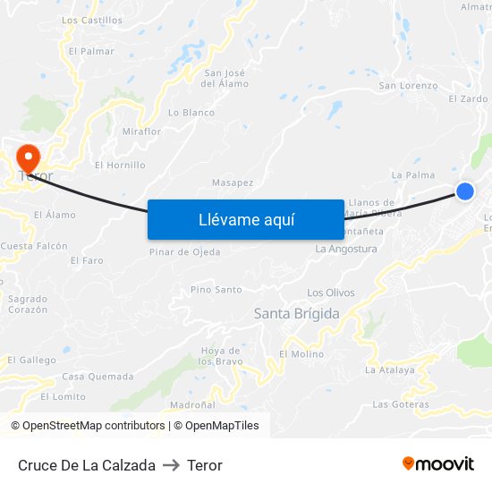 Cruce De La Calzada to Teror map