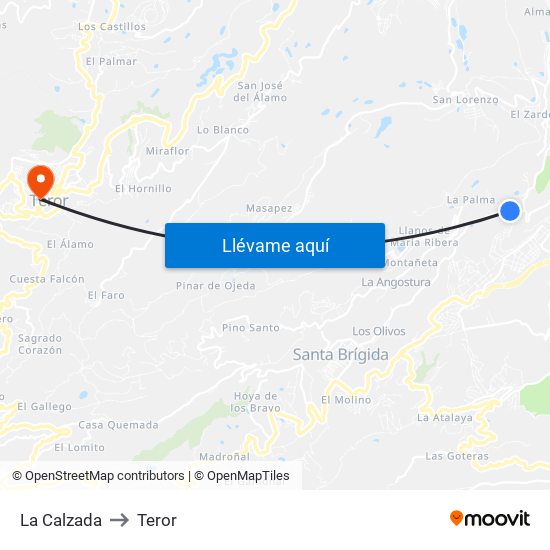 La Calzada to Teror map