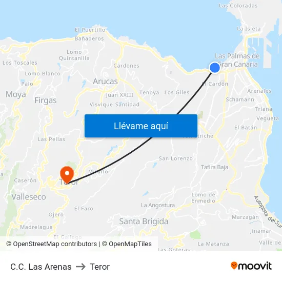 C.C. Las Arenas to Teror map