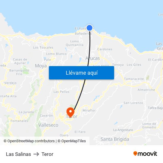 Las Salinas to Teror map