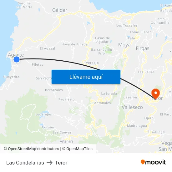 Las Candelarias to Teror map