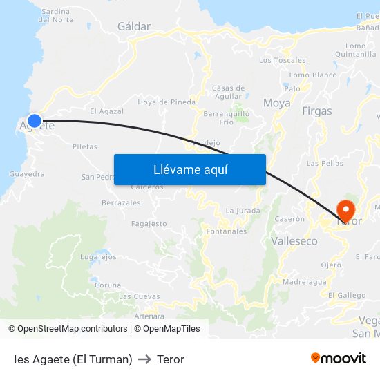 Ies Agaete (El Turman) to Teror map