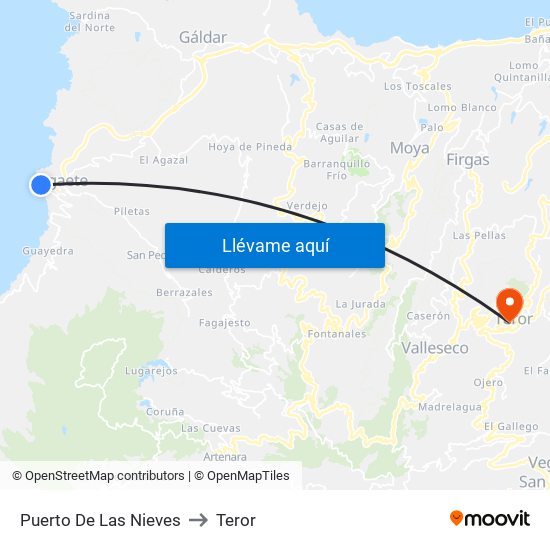 Puerto De Las Nieves to Teror map