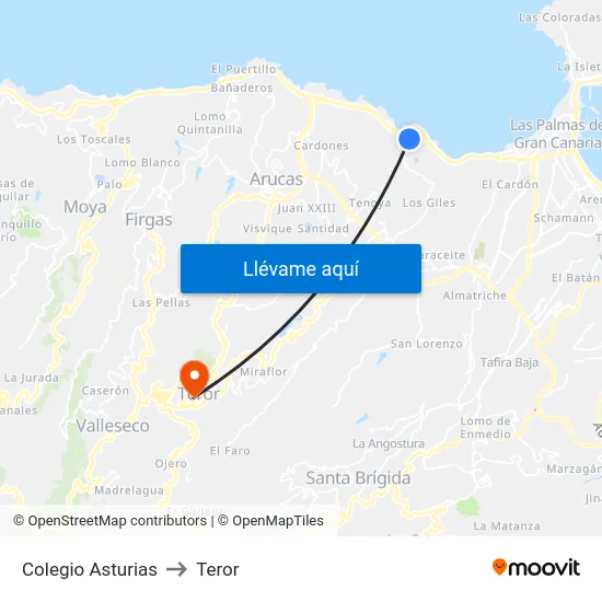Colegio Asturias to Teror map