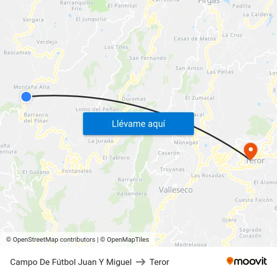 Campo De Fútbol Juan Y Miguel to Teror map