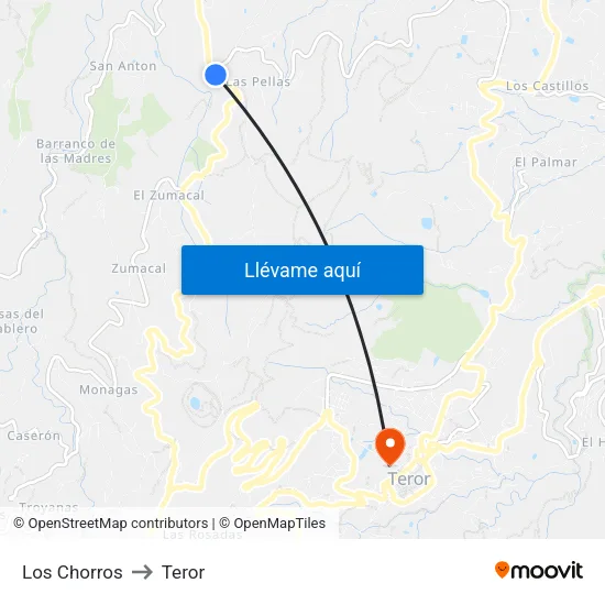 Los Chorros to Teror map