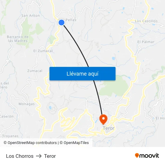 Los Chorros to Teror map