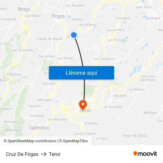 Cruz De Firgas to Teror map