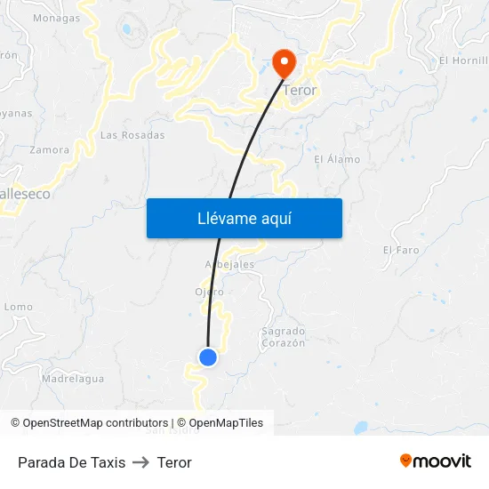Parada De Taxis to Teror map