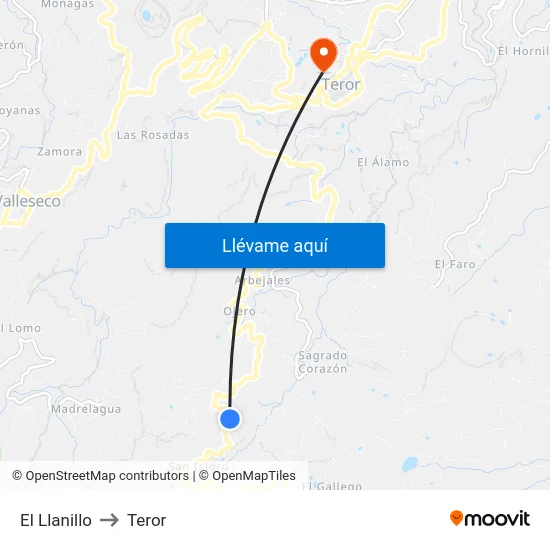 El Llanillo to Teror map