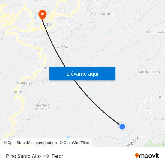 Pino Santo Alto to Teror map