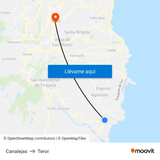 Canalejas to Teror map