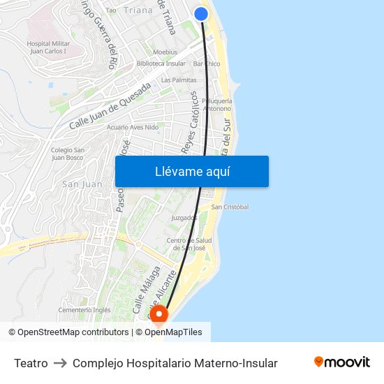 Teatro to Complejo Hospitalario Materno-Insular map