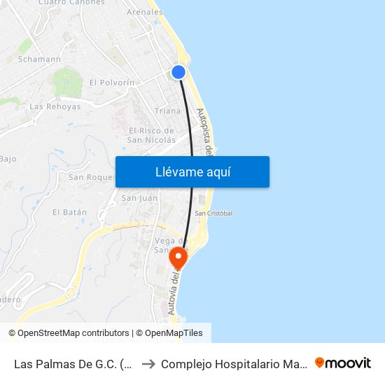 Las Palmas De G.C. (San Telmo) to Complejo Hospitalario Materno-Insular map