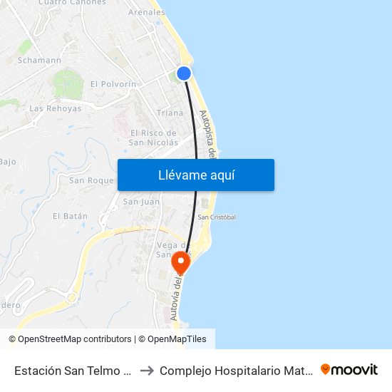 Estación San Telmo (Andén 4) to Complejo Hospitalario Materno-Insular map