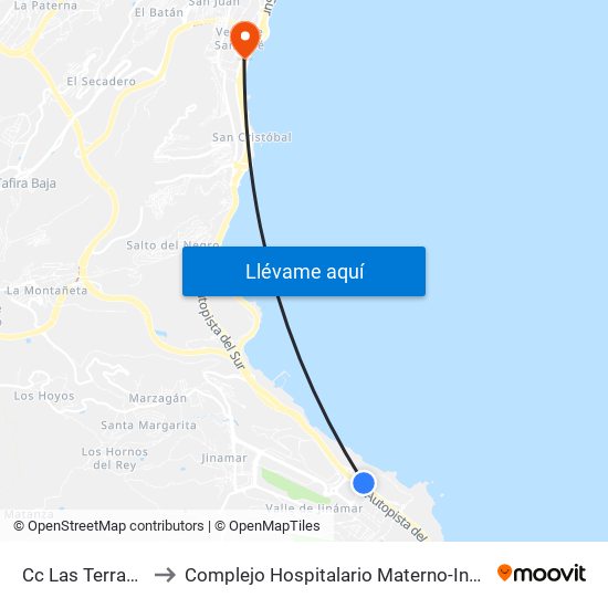 Cc Las Terrazas to Complejo Hospitalario Materno-Insular map