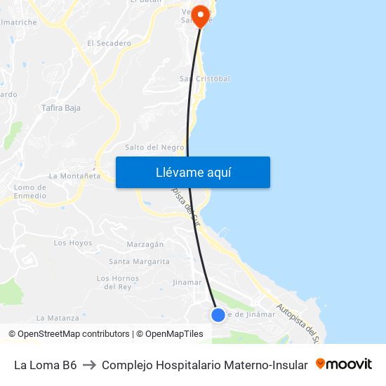 La Loma B6 to Complejo Hospitalario Materno-Insular map