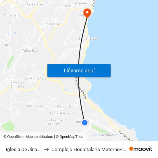 Iglesia De Jinamar to Complejo Hospitalario Materno-Insular map