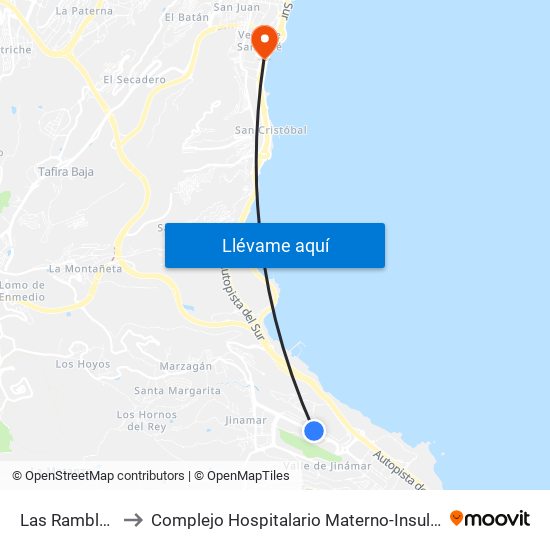 Las Ramblas to Complejo Hospitalario Materno-Insular map
