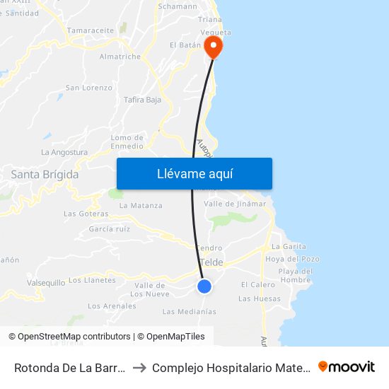 Rotonda De La Barranquera to Complejo Hospitalario Materno-Insular map