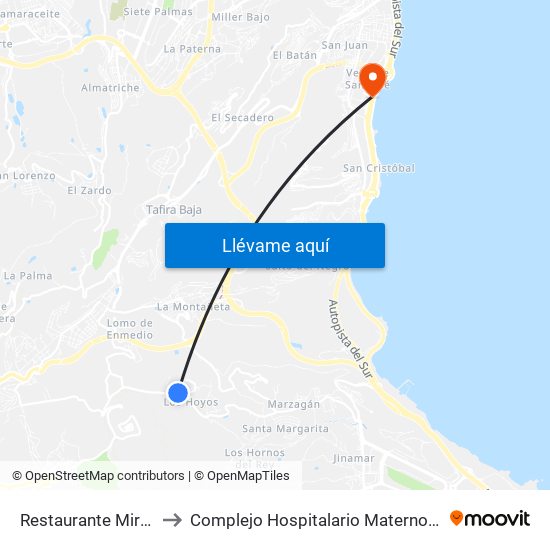 Restaurante Miranda to Complejo Hospitalario Materno-Insular map