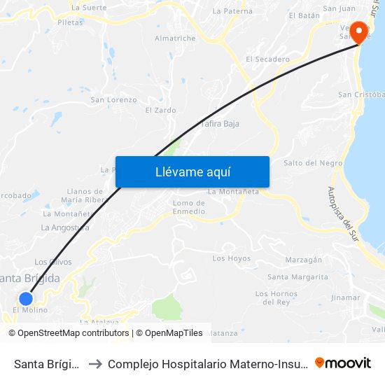 Santa Brígida to Complejo Hospitalario Materno-Insular map