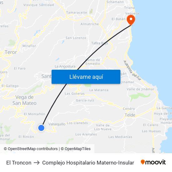 El Troncon to Complejo Hospitalario Materno-Insular map