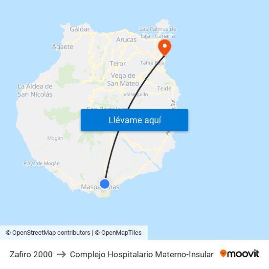 Zafiro 2000 to Complejo Hospitalario Materno-Insular map