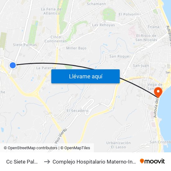 Cc Siete Palmas to Complejo Hospitalario Materno-Insular map