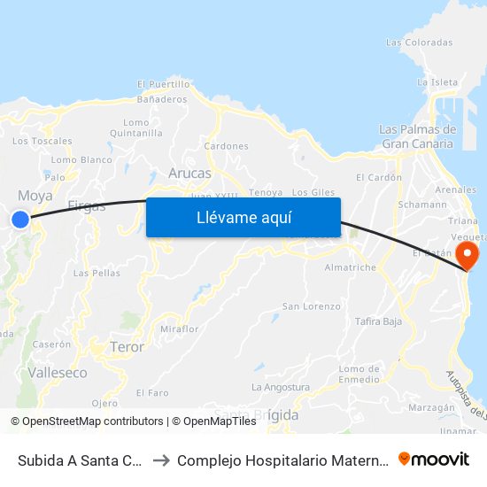 Subida A Santa Cristina to Complejo Hospitalario Materno-Insular map