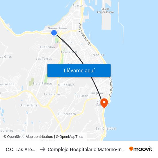 C.C. Las Arenas to Complejo Hospitalario Materno-Insular map