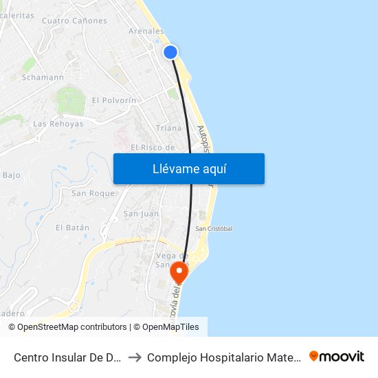 Centro Insular De Deportes to Complejo Hospitalario Materno-Insular map