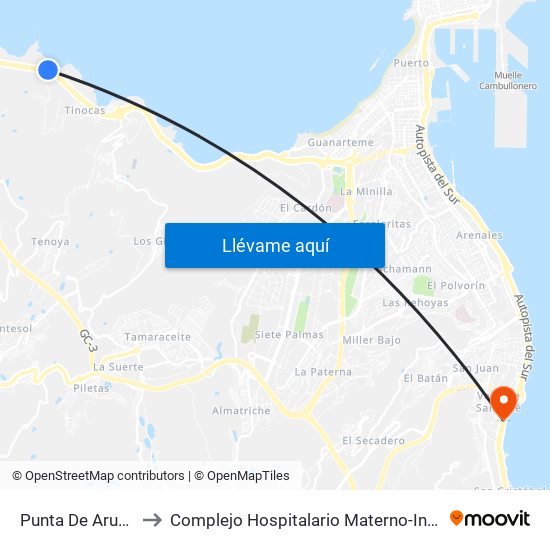 Punta De Arucas to Complejo Hospitalario Materno-Insular map