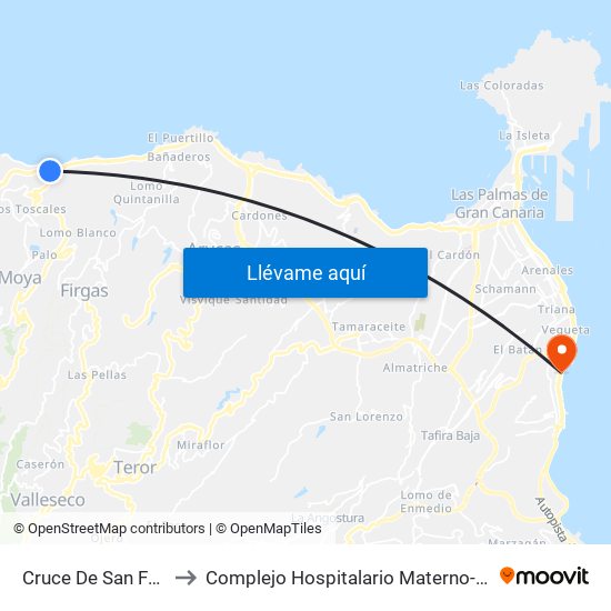 Cruce De San Felipe to Complejo Hospitalario Materno-Insular map