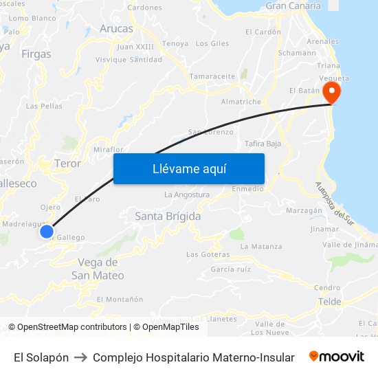 El Solapón to Complejo Hospitalario Materno-Insular map