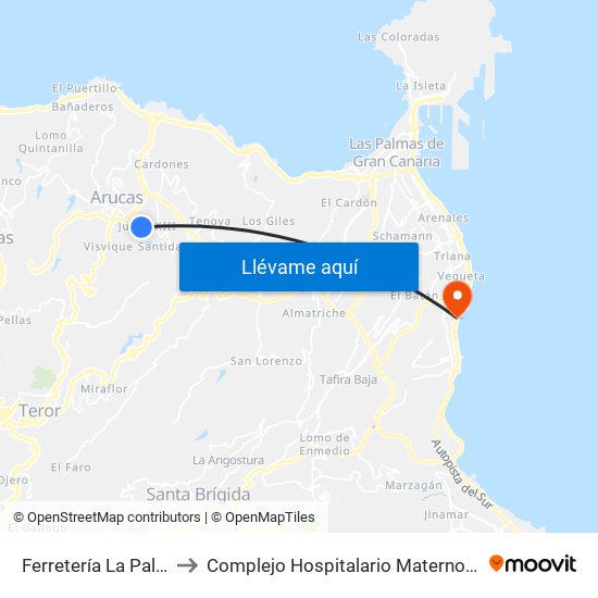 Ferretería La Palmita to Complejo Hospitalario Materno-Insular map