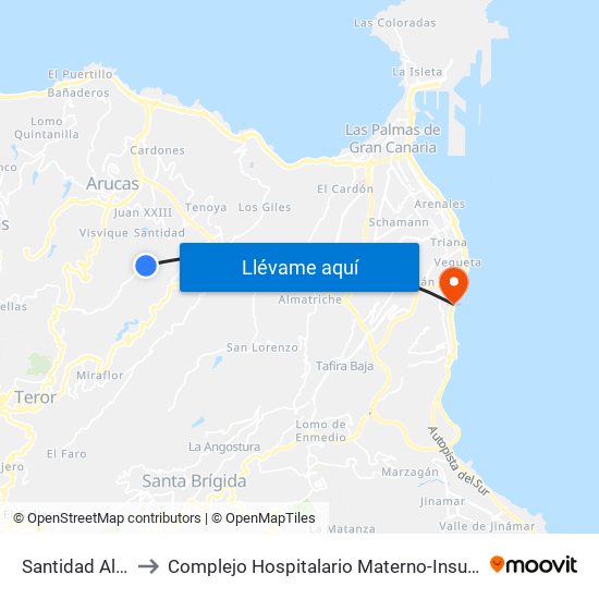 Santidad Alta to Complejo Hospitalario Materno-Insular map