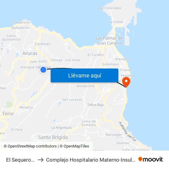 El Sequero 2 to Complejo Hospitalario Materno-Insular map